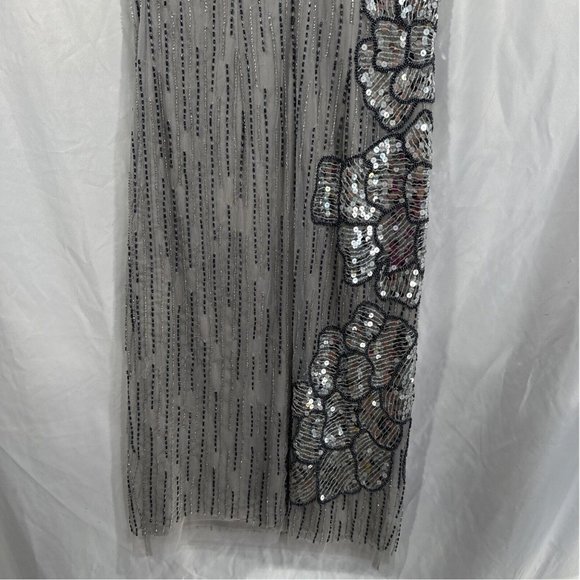 NEW Adrianna‎ Papell [ 4 US ] Floral Beaded Midi Dress in Bridal Silver - Picture 10 of 13